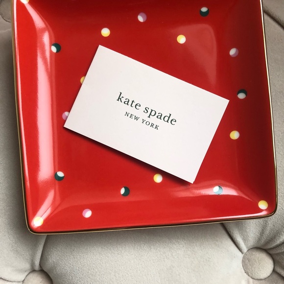 Kate Spade Lenox Christmas Dot Red Square Tray (NWT) - Picture 3 of 7